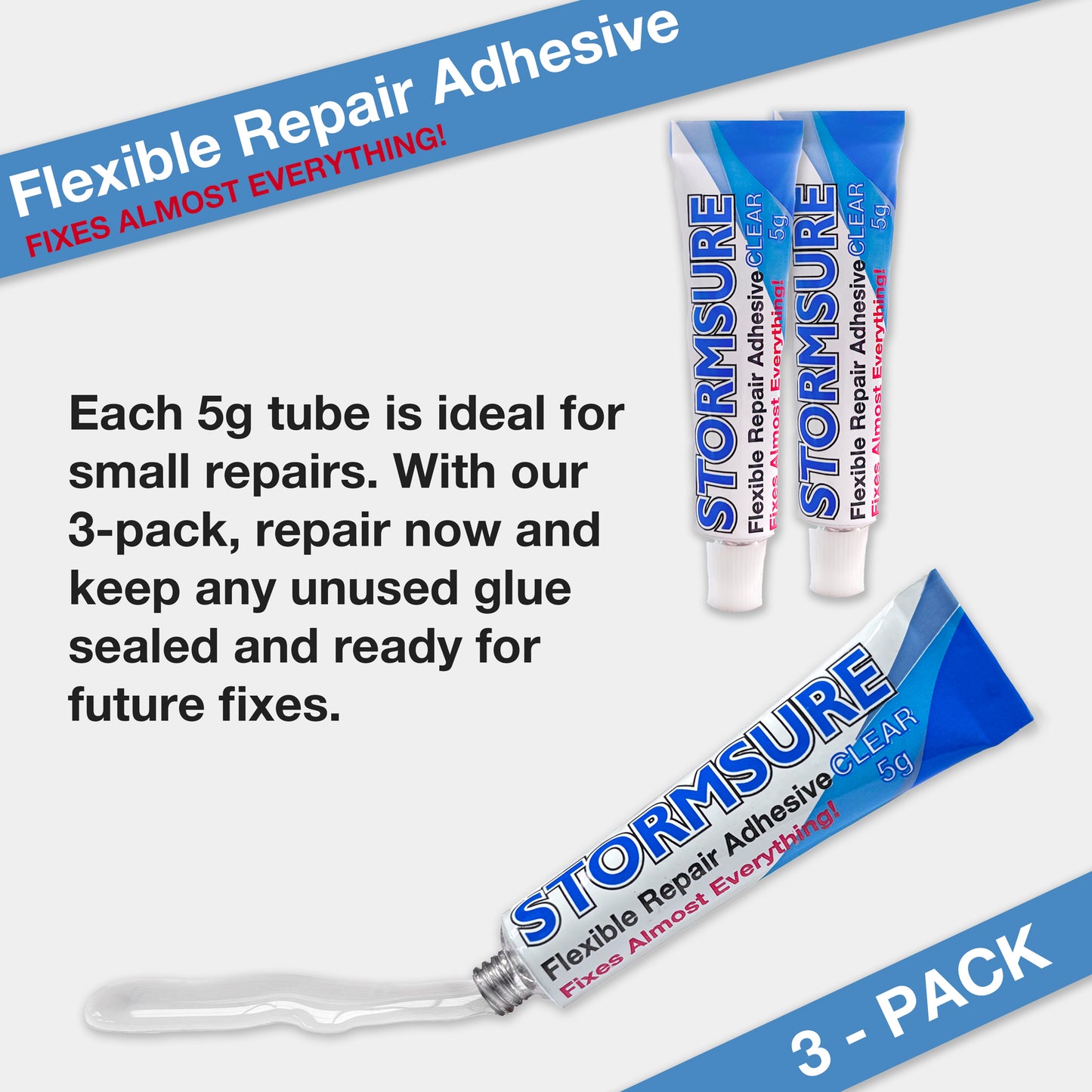 Stormsure Flexible Repair Adhesive - 3x5g (Clear)