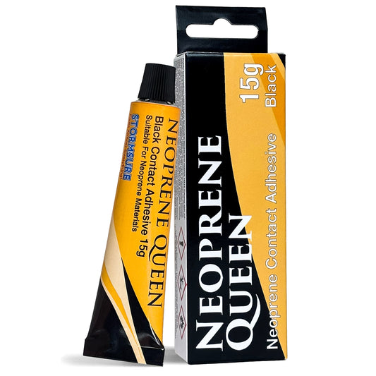 A tube and box of Neoprene Queen Black 15g Neoprene Contact Adhesive on a plain white background.
