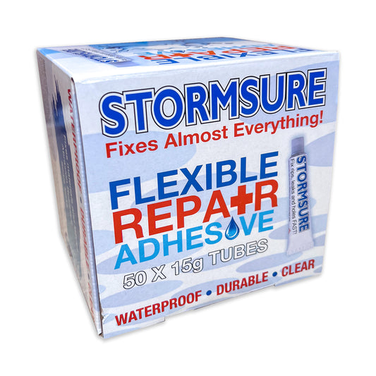 Stormsure Flexibler Reparaturkleber - 15 g (transparent), Schachtel mit 50 Stück